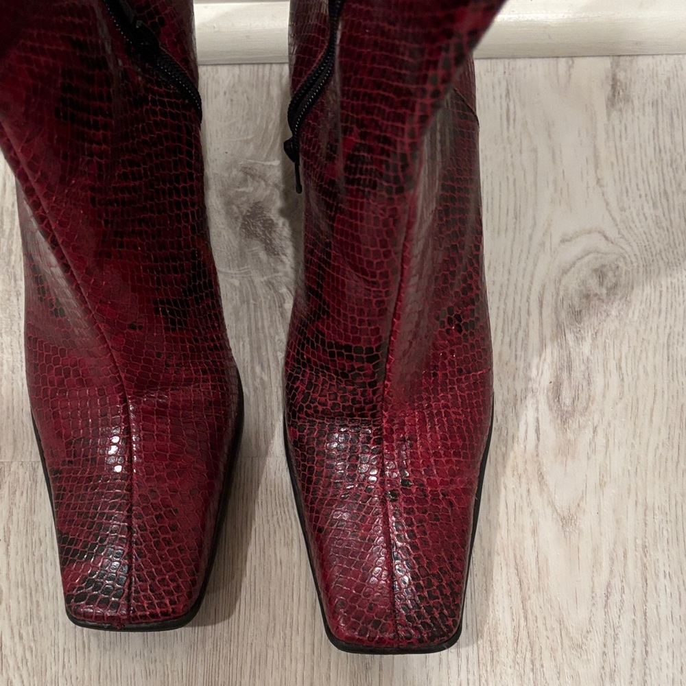 Franco Sarto Red Snake Print Heeled Boots - Picture 2 of 5